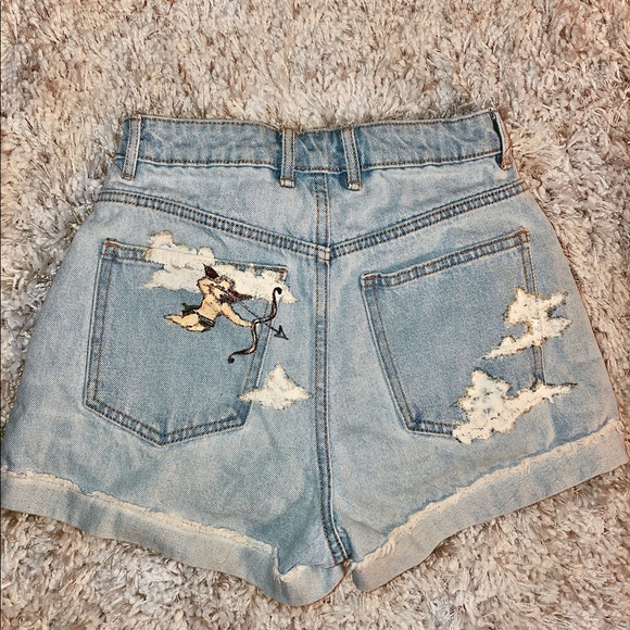 HAND PAINTED CUPIDS DENIM SHORTS - Picture 1 of 2